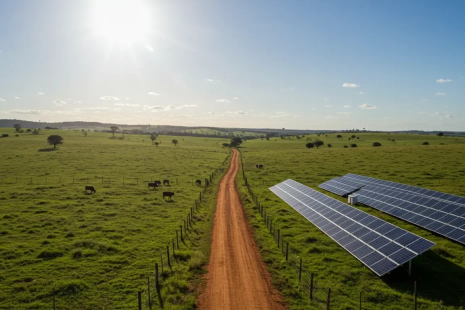 Empresa prestando serviço de instalação de energia solar fotovoltaica em propriedade rural no Brasil pela Suntera Energia Solar Fotovoltaica
